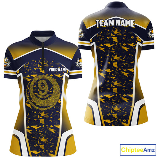 Personalized Name Yellow 9 Ball Pool Abstract Billiard Shirts For Women Team League Billiard Jerseys TDM2147