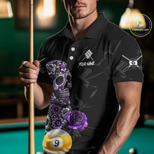Load image into Gallery viewer, Personalized Purple Funny Skull Roses 9 Ball Billiard Shirt For Men Custom Pool Team Shirt Design TDM4478