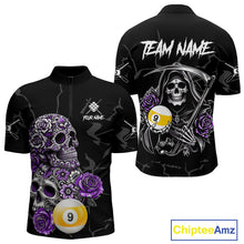 Load image into Gallery viewer, Personalized Purple Funny Skull Roses 9 Ball Billiard Shirt For Men Custom Pool Team Shirt Design TDM4478