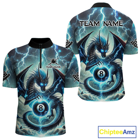 Personalized Thunder Lightning Dragon Billiard Shirt For Men, Blue 8 Ball Pool Team Jersey TDM4480