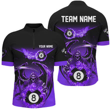 Load image into Gallery viewer, Purple Death Skeleton Flame 8 Ball Pool Billiard Shirts For Men Custom Billiard League Team Jerseys TDM2647