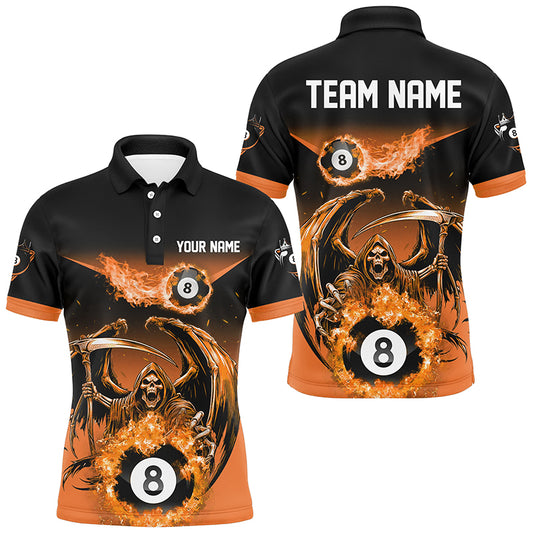 Orange Grim Reaper Flame 8 Ball Pool Billiard Shirts For Men Custom Billiard League Team Jerseys TDM2648