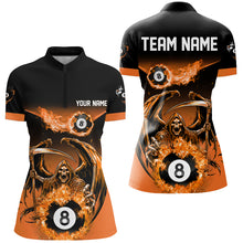Load image into Gallery viewer, Orange Grim Reaper Flame 8 Ball Pool Billiard Shirts For Women Custom Billiard League Team Jerseys TDM2648