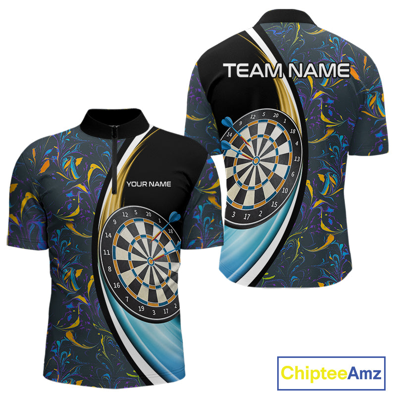 Funny Floral Marbling Pattern Custom Darts Shirt For Men, Team Polo & Quarter Zip Darts Jersey TDM4916
