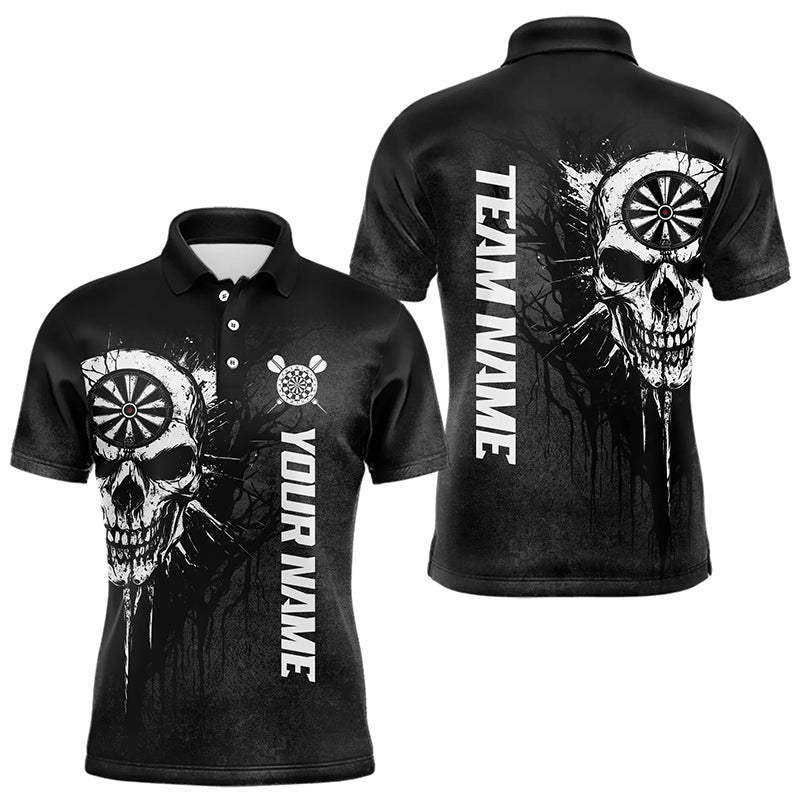Personalized Black White Dark Skull Darts Polo & Quarter Zip Custom Dart Shirts For Men Dart Jersey TDM3370