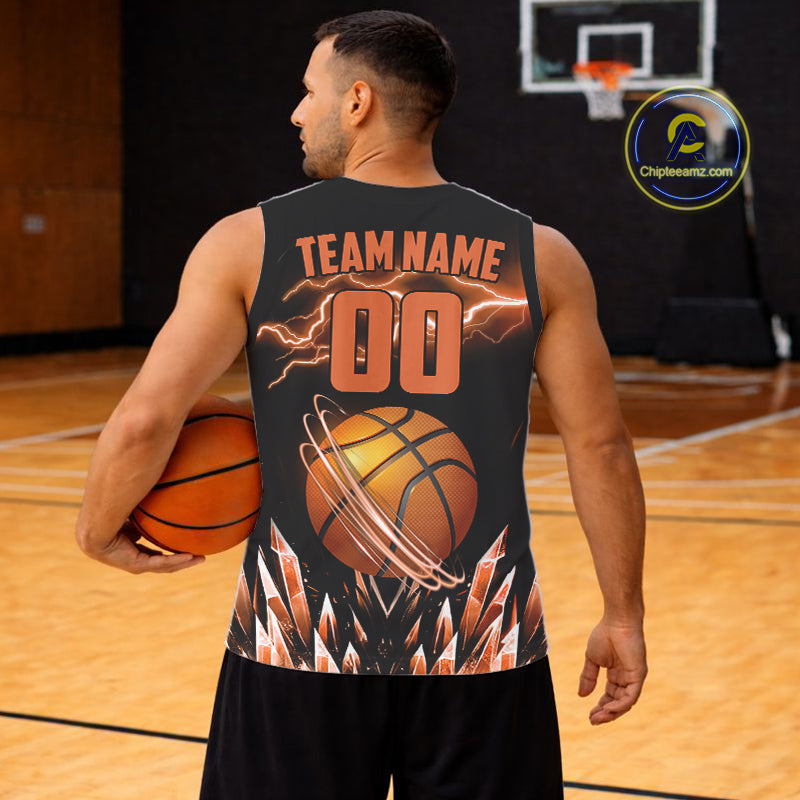 Orange Icy Lightning Basketball Shirt Custom Name And Number Basketball Jerseys For Team TDM5630