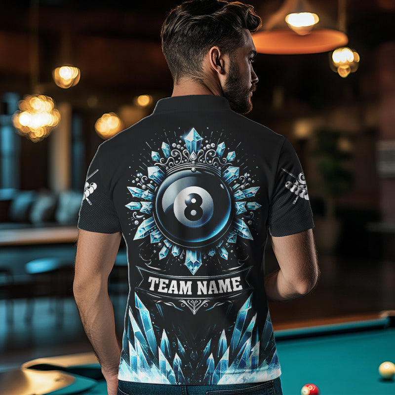 Personalized 3D Blue Icy Funny 8 Ball Pool Crown Men Billiard Polo Shirts Custom Billiard Jerseys TDM1169