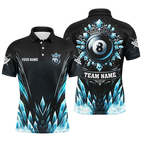 Personalized 3D Blue Icy Funny 8 Ball Pool Crown Men Billiard Polo Shirts Custom Billiard Jerseys TDM1169