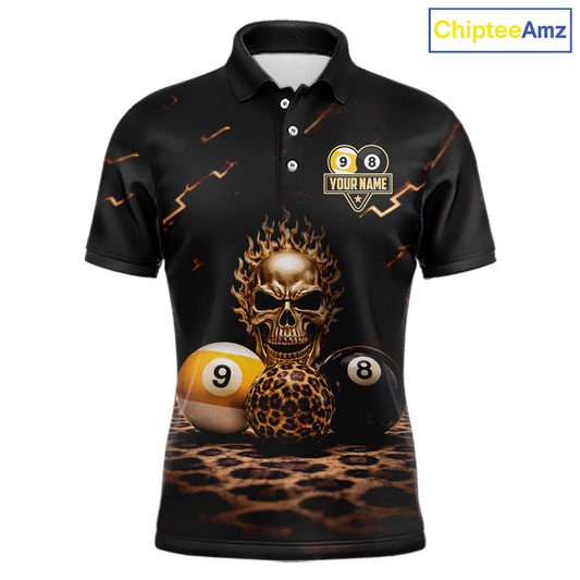 Black And Golden 8 Ball & 9 Ball Skull Billiard Shirt For Men Custom Leopard Pool Team Jersey TDM5997
