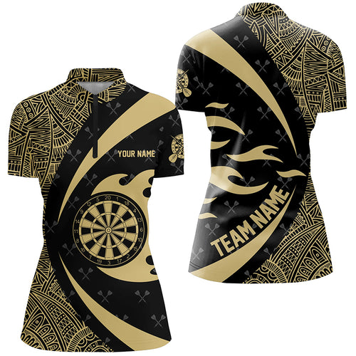 Yellow And Black Tribal Pattern Darts Women Quarter-Zip Shirt Custom Name Darts Team Jersey TDM1357