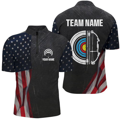 Retro Us Flag Archery Men Quarter-Zip Shirts Custom Patriotic Archery Jersey For Archer TDM1359