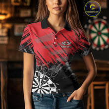Load image into Gallery viewer, Red Black Grunge Darts Shirts For Women Custom Dart Jersey With Pocket Option TDM4107