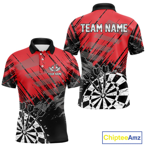 Red Black Grunge Darts Shirts For Men Custom Dart Jersey With Pocket Option TDM4107