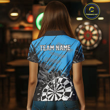 Load image into Gallery viewer, Blue Black Grunge Darts Shirts For Women Custom Dart Jersey With Pocket Option TDM4108