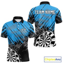 Load image into Gallery viewer, Blue Black Grunge Darts Shirts For Men Custom Dart Jersey With Pocket Option TDM4108