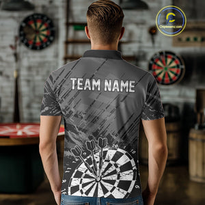 Grey Black Grunge Dart Shirts For Men Custom Dart Jersey With Pocket Option TDM4109