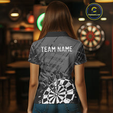 Load image into Gallery viewer, Grey Black Grunge Dart Shirts For Women Custom Dart Jersey With Pocket Option TDM4109