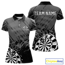 Load image into Gallery viewer, Grey Black Grunge Dart Shirts For Women Custom Dart Jersey With Pocket Option TDM4109