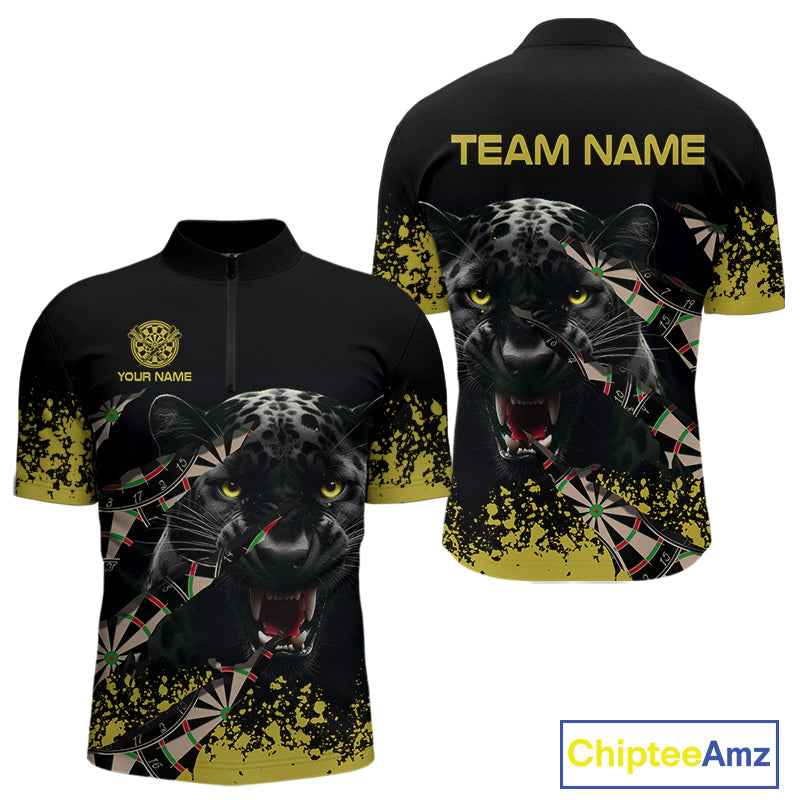 Grunge Black Yellow Panther Dart Shirt For Men Custom Dart Jersey Team Polo & Quarter Zip TDM4484