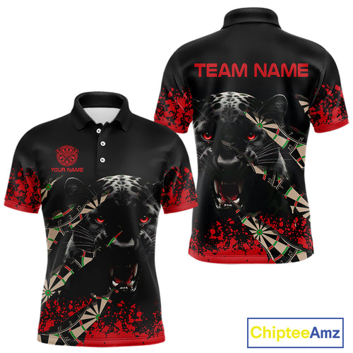 Grunge Black And Red Panther Dart Shirt For Men Custom Dart Jersey Team Polo & Quarter Zip TDM4485