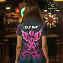 Load image into Gallery viewer, Pink Black Custom Breast Cancer Wings Dart Shirt For Women With Pocket Option TDM4491