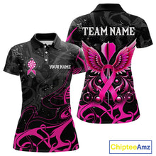 Load image into Gallery viewer, Pink Black Custom Breast Cancer Wings Dart Shirt For Women With Pocket Option TDM4491