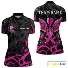Load image into Gallery viewer, Pink Black Custom Breast Cancer Wings Dart Shirt For Women With Pocket Option TDM4491