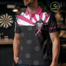 Load image into Gallery viewer, Personalized Pink Ribbon Darts Shirt For Men Custom Breast Cancer Awareness Darts Team Jersey TDM4492