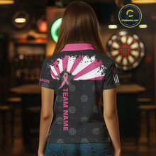 Load image into Gallery viewer, Personalized Pink Ribbon Darts Shirt For Women Custom Breast Cancer Awareness Darts Team Jersey TDM4492