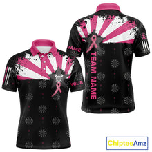 Load image into Gallery viewer, Personalized Pink Ribbon Darts Shirt For Men Custom Breast Cancer Awareness Darts Team Jersey TDM4492