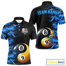 Load image into Gallery viewer, Blue Flaming Funny Yin-Yang 8 Ball &amp; 9 Ball Billiard Shirt For Men Custom Pool Team Jerseys TDM4711