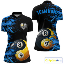Load image into Gallery viewer, Blue Flaming Funny Yin-Yang 8 Ball &amp; 9 Ball Billiard Shirt For Women Custom Pool Team Jerseys TDM4711