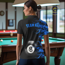 Load image into Gallery viewer, Personalized Blue Flaming 8 Ball Billiard Shirt For Women Custom Pool Team Jersey Polo &amp; 1/4 Zip TDM4712