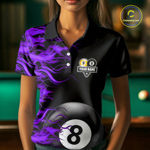 Load image into Gallery viewer, Purple Flaming 8 Ball &amp; 9 Ball Billiard Shirt For Women Custom Pool Team Jersey Polo &amp; 1/4 Zip TDM4713