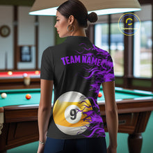 Load image into Gallery viewer, Purple Flaming 8 Ball &amp; 9 Ball Billiard Shirt For Women Custom Pool Team Jersey Polo &amp; 1/4 Zip TDM4713