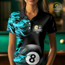 Load image into Gallery viewer, Turquoise Flaming 8 Ball &amp; 9 Ball Billiard Shirt For Women Custom Pool Team Jersey Polo &amp; 1/4 Zip TDM4714
