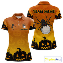 Load image into Gallery viewer, Personalized Orange Funny Spider Golf Polo Shirt For Women Custom Halloween Ladies Golf Outfit Gifts TDM4924