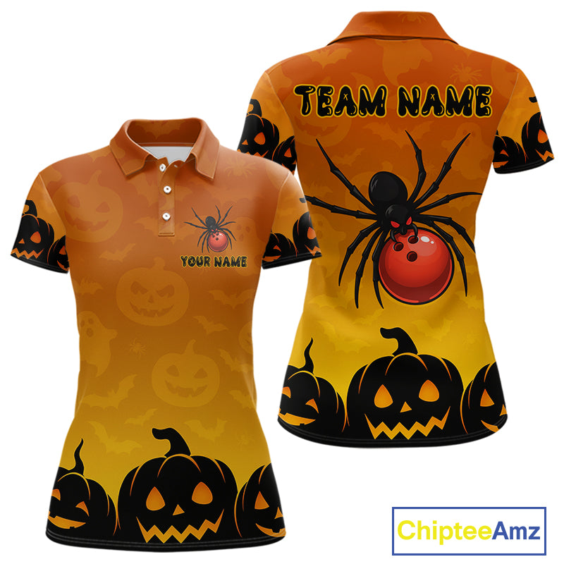 Personalized Orange Funny Spider Bowling Halloween Shirt For Women Custom Bowling Team Jersey  TDM4925