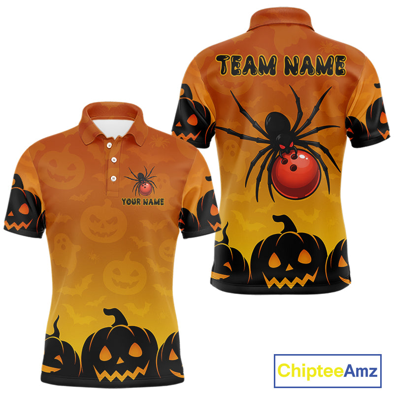 Personalized Orange Funny Spider Bowling Halloween Shirt For Men Custom Bowling Team Jersey  TDM4925