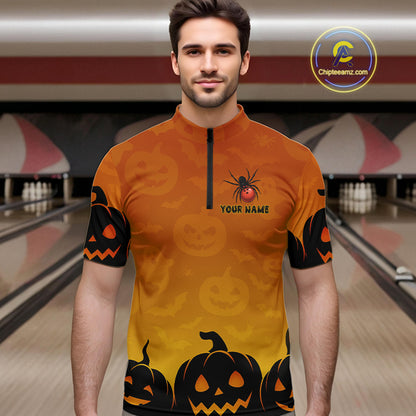 Personalized Orange Funny Spider Bowling Halloween Shirt For Men Custom Bowling Team Jersey  TDM4925