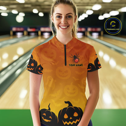 Personalized Orange Funny Spider Bowling Halloween Shirt For Women Custom Bowling Team Jersey  TDM4925