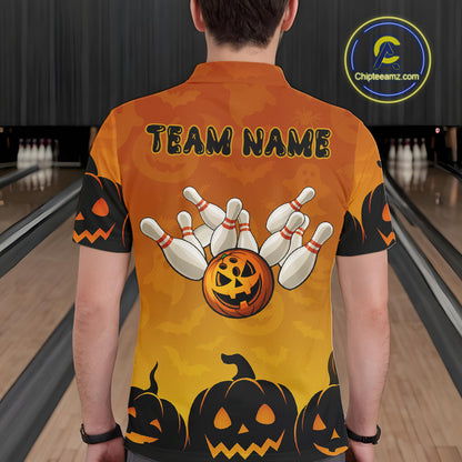 Personalized Orange Funny Bowling Halloween Shirt For Men Custom Bowling Team Jersey Outfit TDM4926