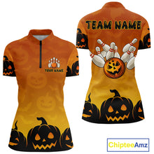Load image into Gallery viewer, Personalized Orange Funny Bowling Halloween Shirt For Women Custom Bowling Team Jersey Outfit TDM4926