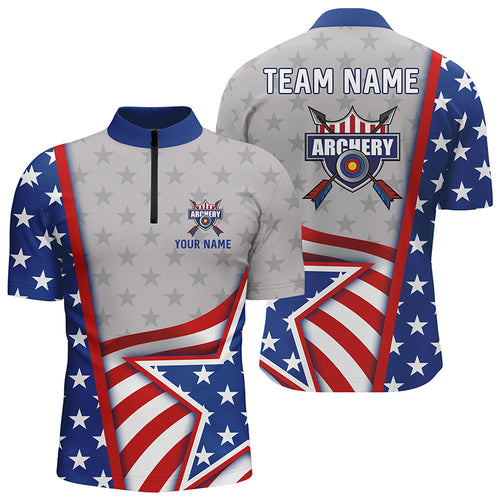 Personalized USA Flag Archery Men Quarter-Zip Shirts Custom Team Name Archery Jerseys  TDM0479