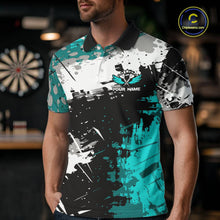 Load image into Gallery viewer, Turquoise Grunge Paint Splash Dart Shirts For Men Custom Darts Jersey Team Polo &amp; Quarter Zip TDM5353