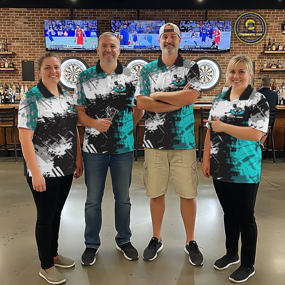 Turquoise Grunge Paint Splash Dart Shirts For Women Custom Darts Jersey Team Polo & Quarter Zip TDM5353