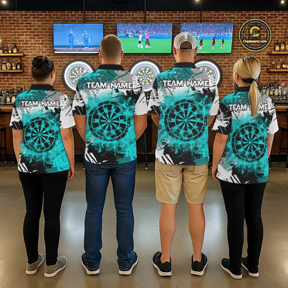Turquoise Grunge Paint Splash Dart Shirts For Women Custom Darts Jersey Team Polo & Quarter Zip TDM5353