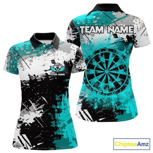 Turquoise Grunge Paint Splash Dart Shirts For Women Custom Darts Jersey Team Polo & Quarter Zip TDM5353
