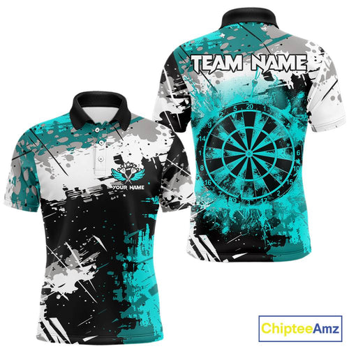 Turquoise Grunge Paint Splash Dart Shirts For Men Custom Darts Jersey Team Polo & Quarter Zip TDM5353