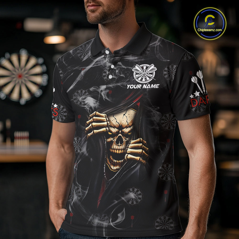 Personalized Skull Smoke Pattern Darts Shirt For Men Custom Darts Jersey Team Polo & 1/4 Zip TDM5355